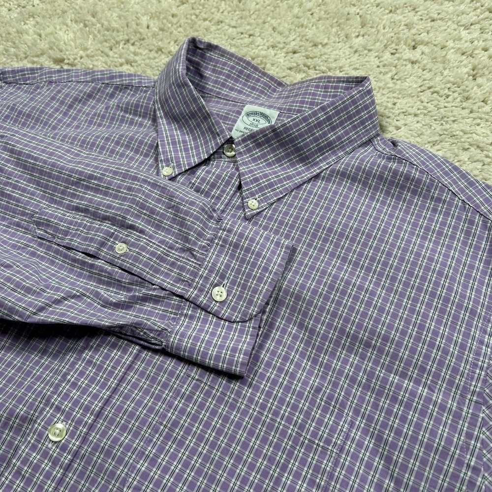 Brooks Brothers Shirt XXL Purple Plaid Regent Cotton Button Down Long Sleeve